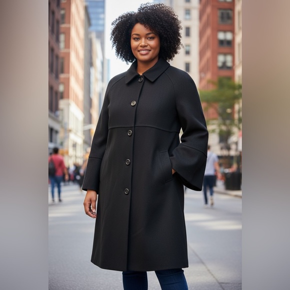 louben Jackets & Blazers - Louben Vintage Elegant Wool Cashmere Blend Flare Sleeve Black Chic Trench Coat